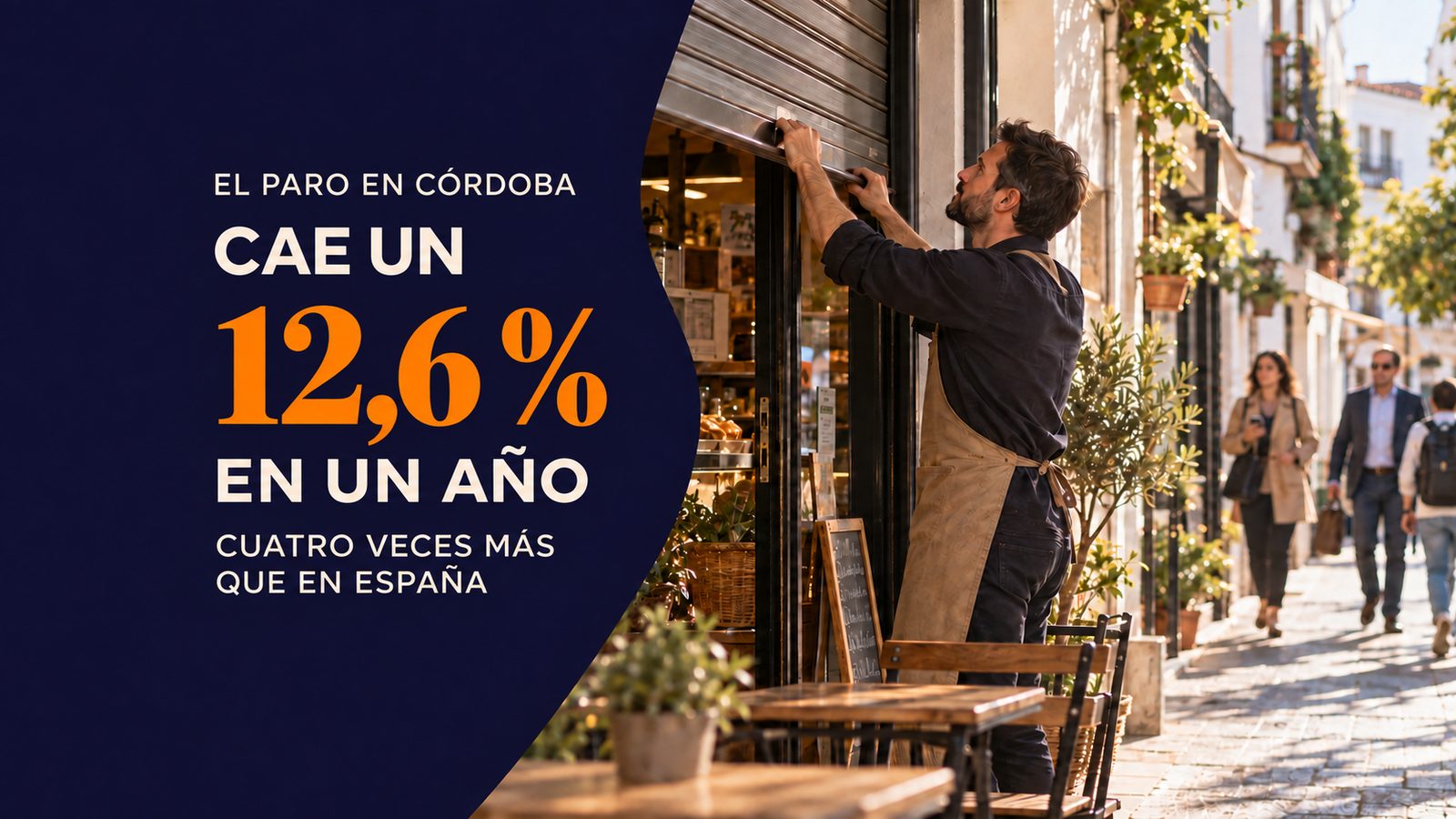 Portada del artículo: comerciante abriendo su negocio en una calle de Córdoba
